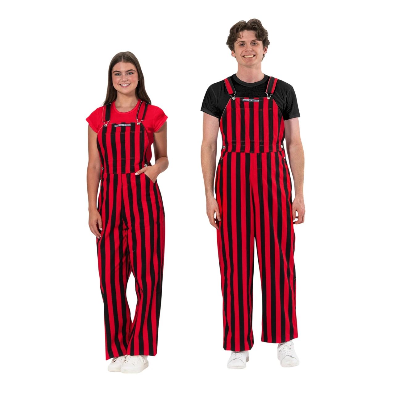 Red and Black Stripe Bib Overalls for Bearcats Fans