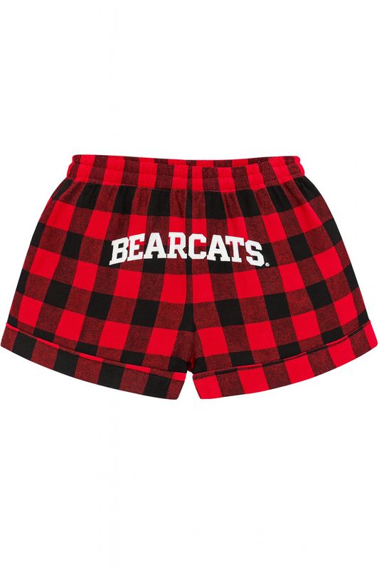Women's Red Flannel Shorts with Bearcats on Back