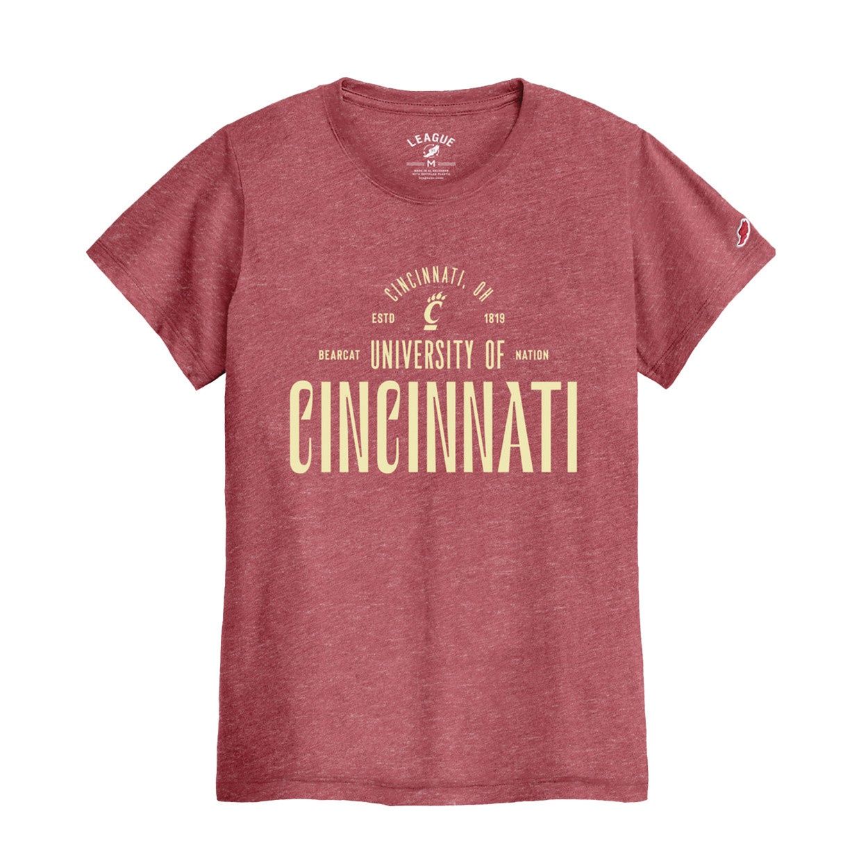 League Cincinnati Women's Maroon Short Sleeve Tee, Size: S