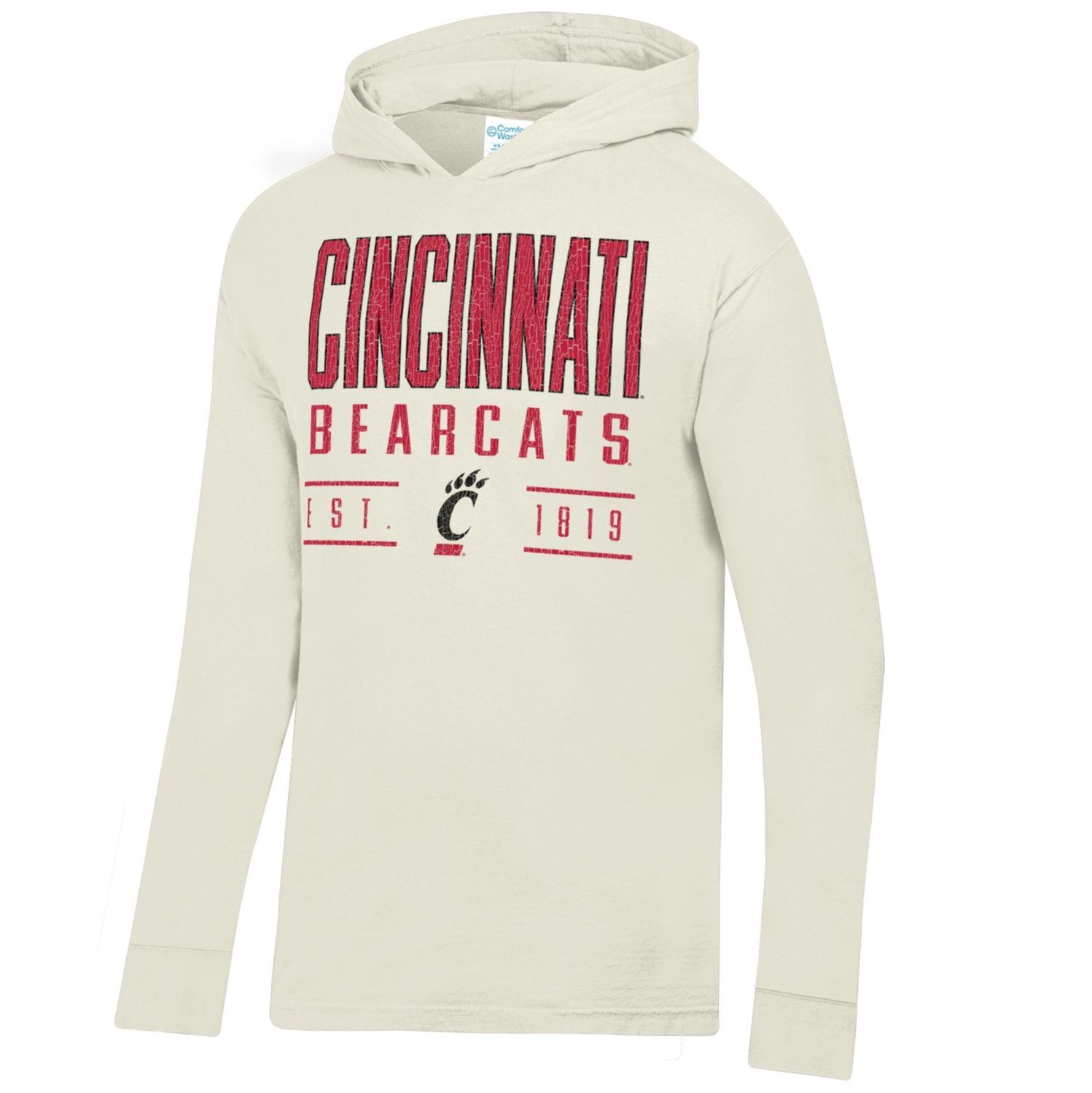 Hooded Long Sleeve in Parchment with Full Chest Cincinnati Bearcats, Size: S