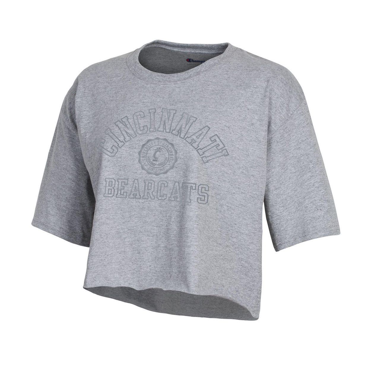 Champion Cincinnati Womens Faux Seal Gray Boyfriend Crop Tee, Size: XS