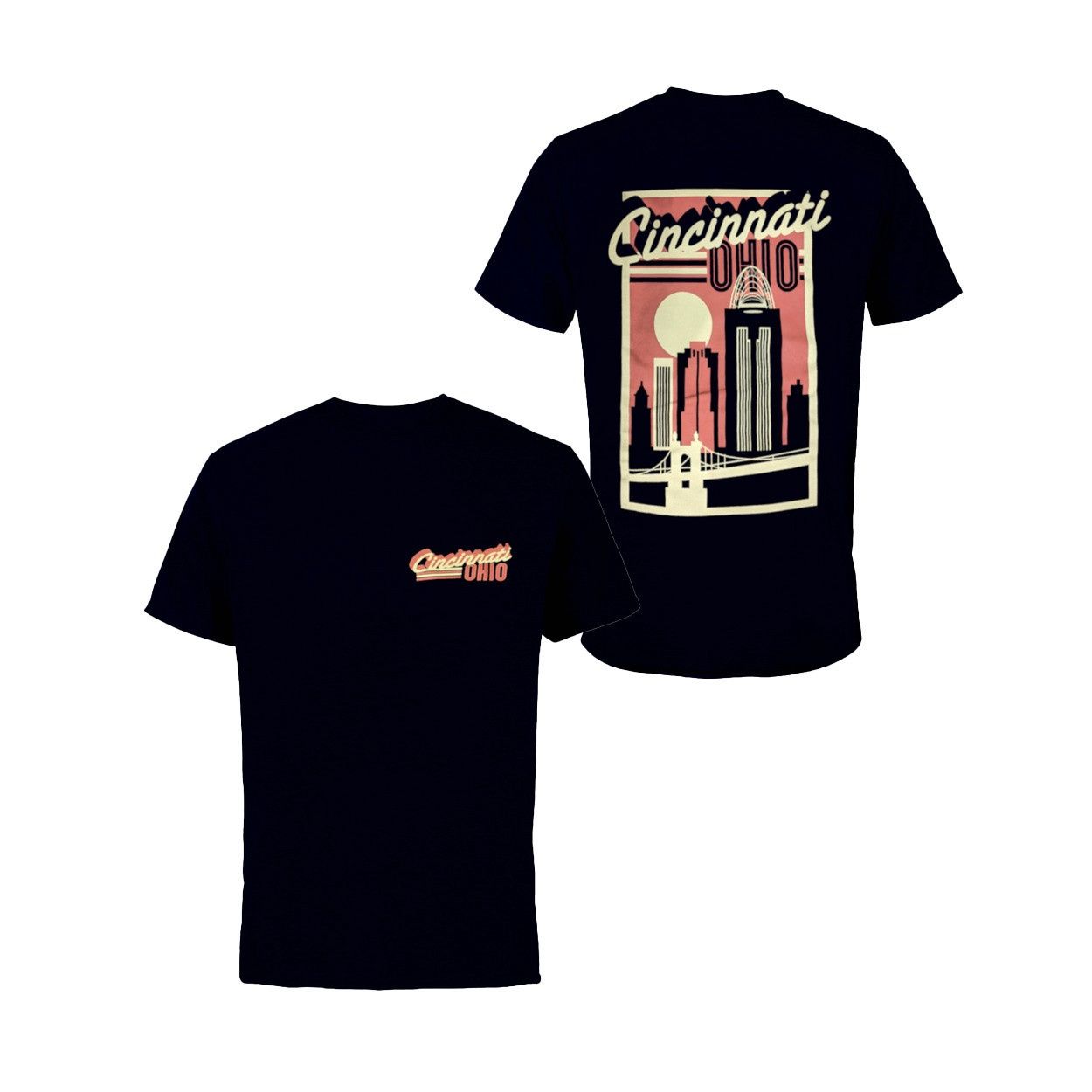 Cincinnati Ohio Art Deco Skyline T-shirt, Size: 2XL
