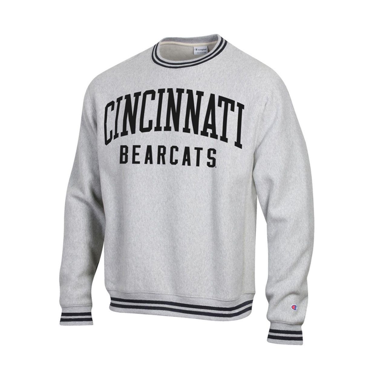 Cincinnati Bearcats Striped Silver Reverse Weave Crew, Size: XS