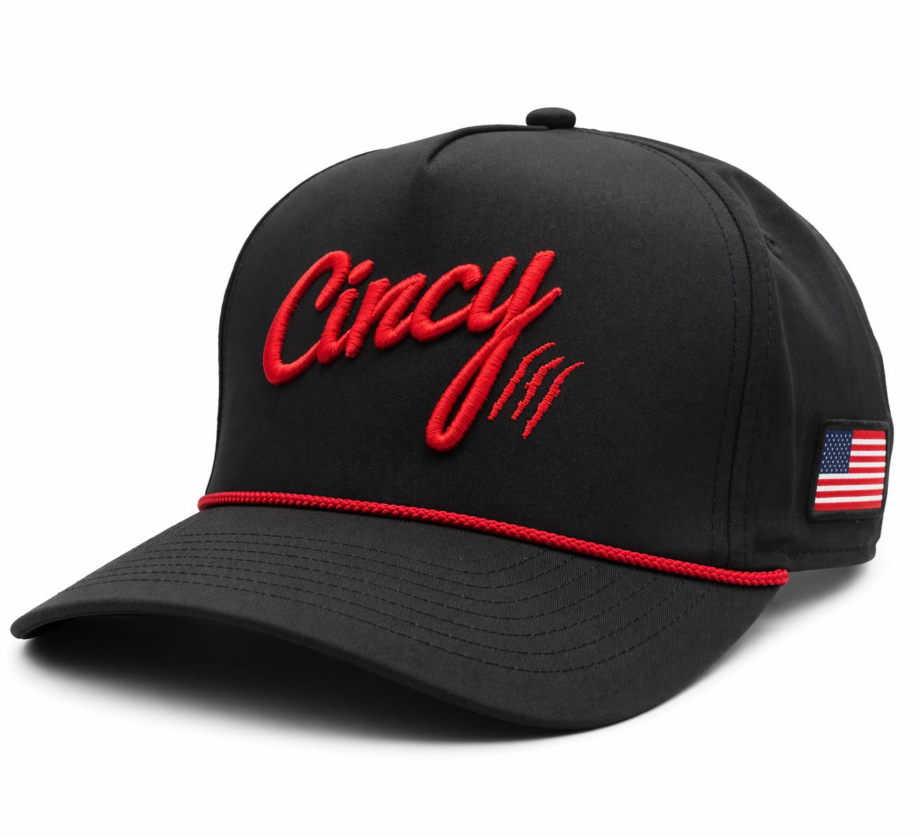 BLACK RETRO FLAT BILL ROPE CINCY, Color: BLACK