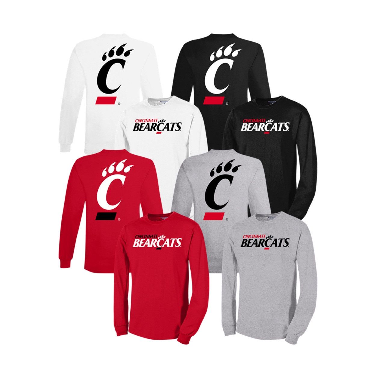 Cincinnati Bearcats Champion Logo &amp; C-Paw Long Sleeve Tee, Color: BLACK, Size: 2XL
