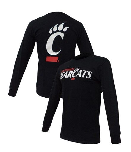 Cincinnati Bearcats Champion Logo &amp; C-Paw Long Sleeve Tee, Color: BLACK, Size: S