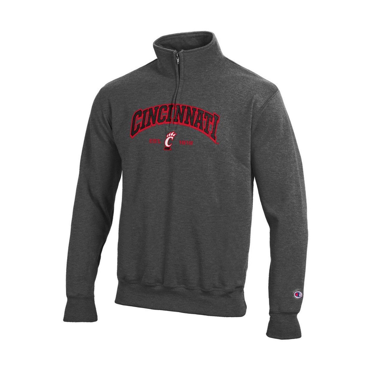 Champion University of Cincinnati Bearcats Gray Eco-Fleece 1/4 Zip Pullover, Size: 2XL