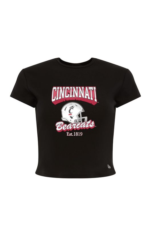 Cincinnati Bearcats Women's Crop Tee - Black with Helmet Graphic