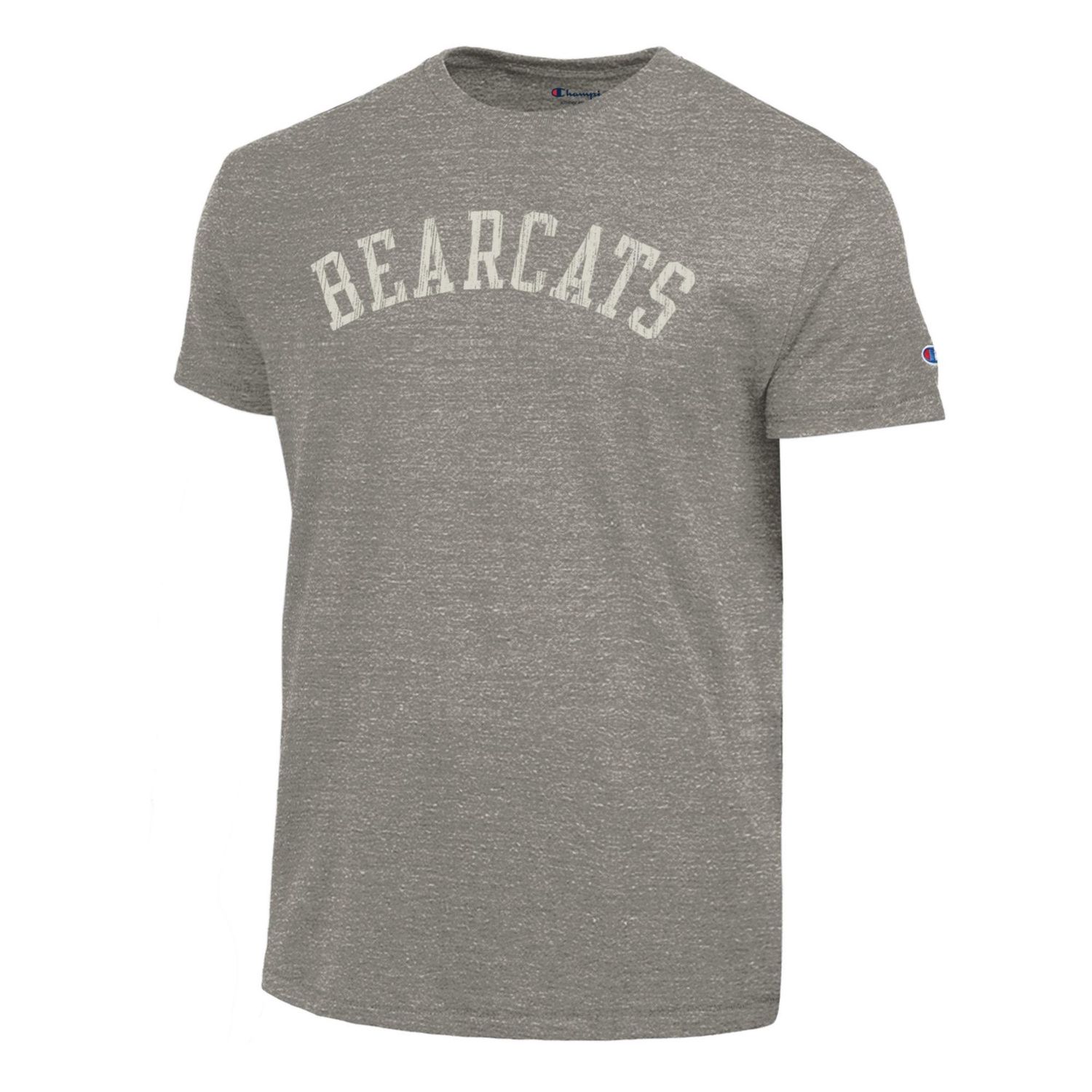 GRAY Tri-blend Short Sleeve Tee with Distressed Arched Bearcats, Size: S