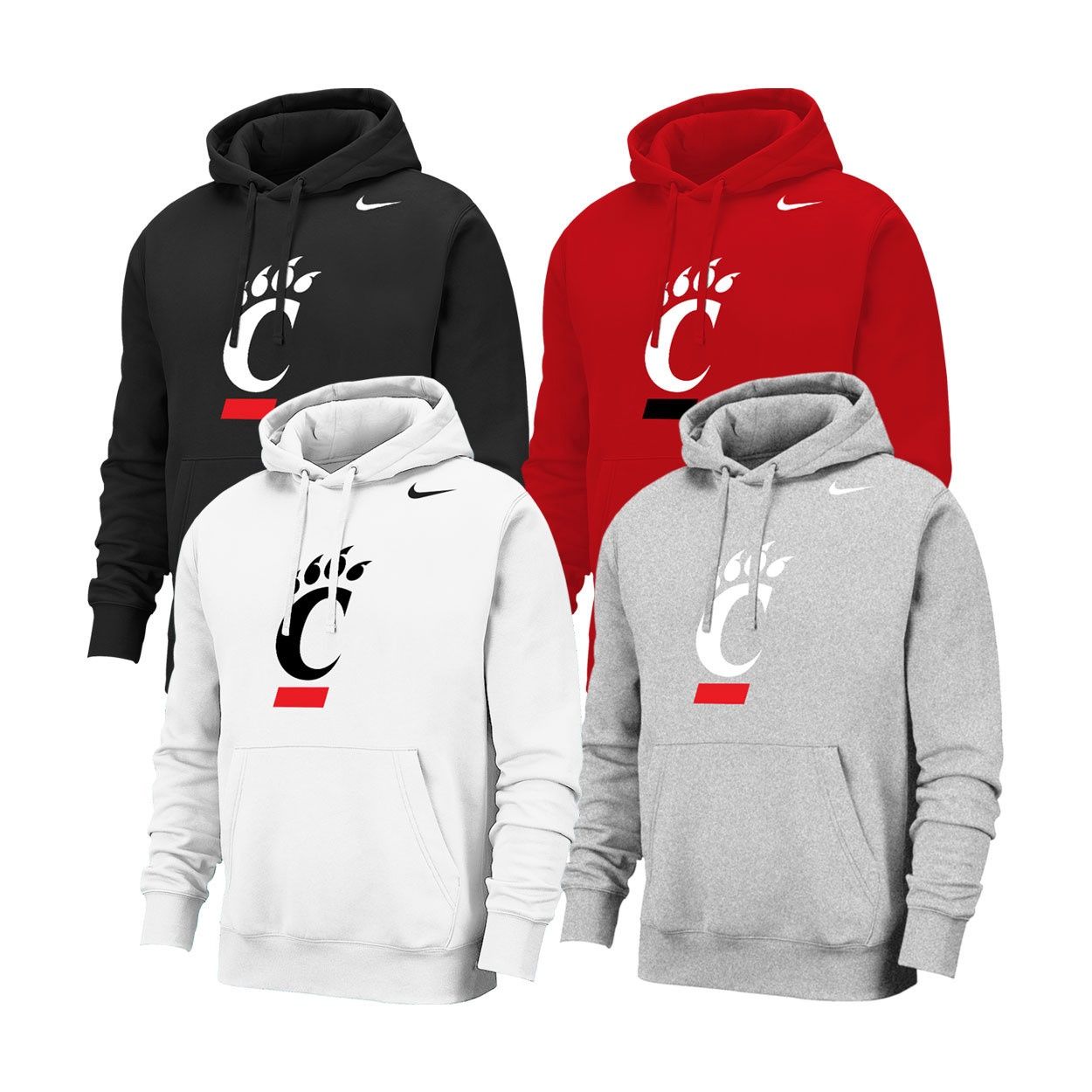 Nike Cincinnati Bearcats C-Paw Club Fleece Hooded Sweatshirt, Color: BLACK, Size: 2XL