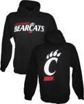 Champion Cincinnati Bearcats Logo &amp; C-Paw Hooded Sweatshirt, Color: BLACK, Size: XS