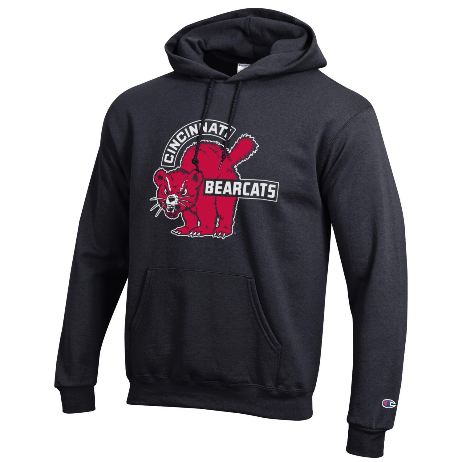 Black Hood with Arched Cincinnati over Bearcat Vault Logo, Size: S