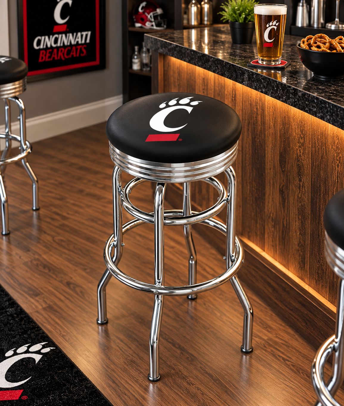 University of Cincinnati Bearcats C-Paw Ribbed Retro Bar Stool