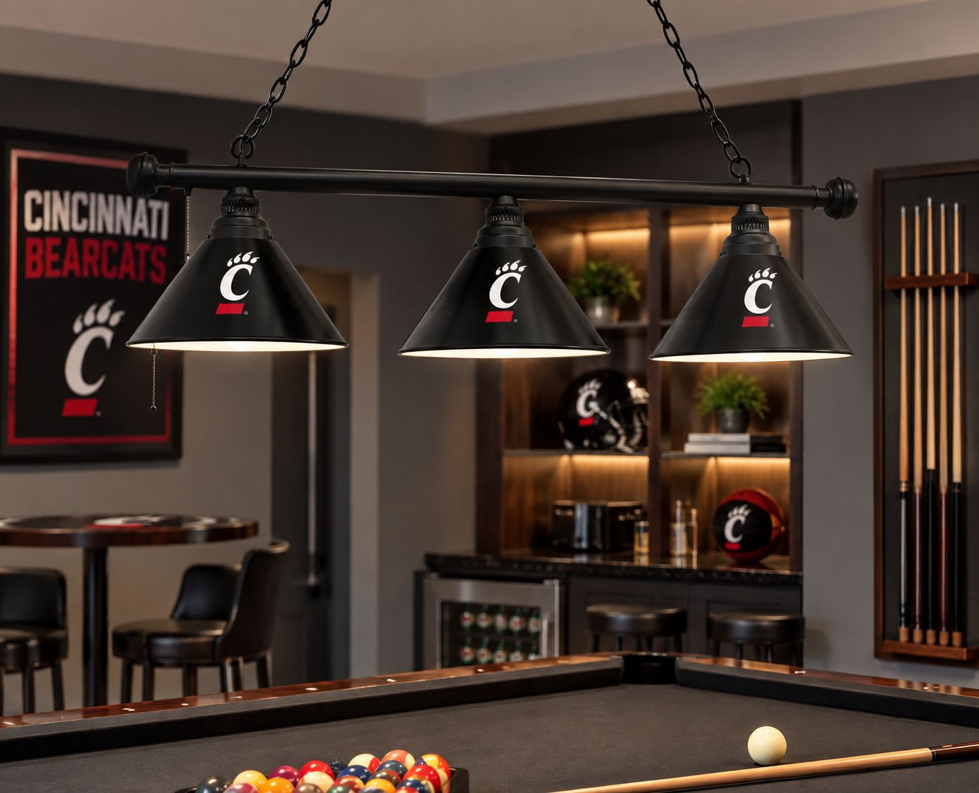 University of Cincinnati Bearcats C-Paw 3-Light Billiard Light