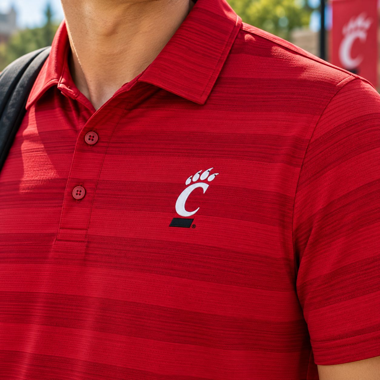 Antigua Men's University of Cincinnati Bearcats Red Striped Polo