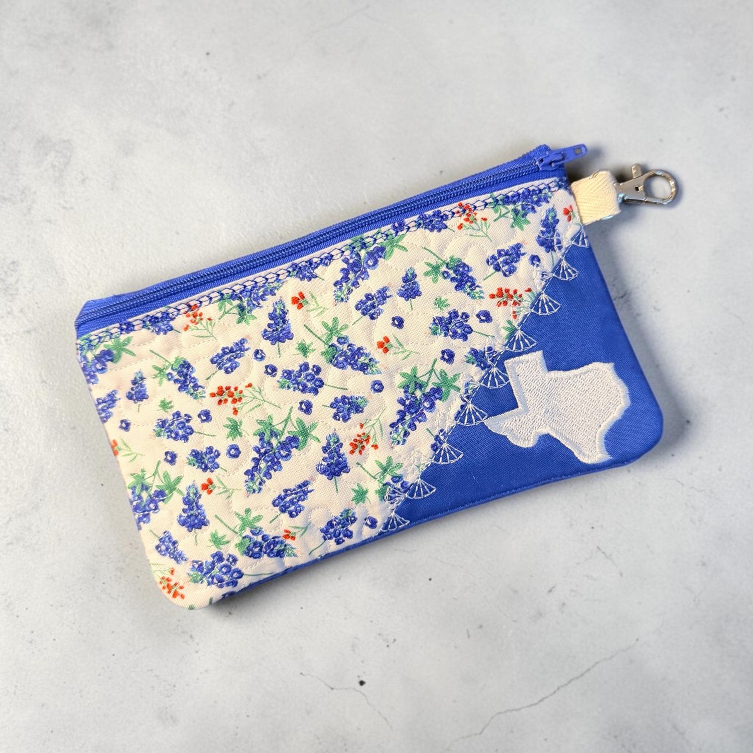 Texas Bluebonnet Quilted Zipper Pouch