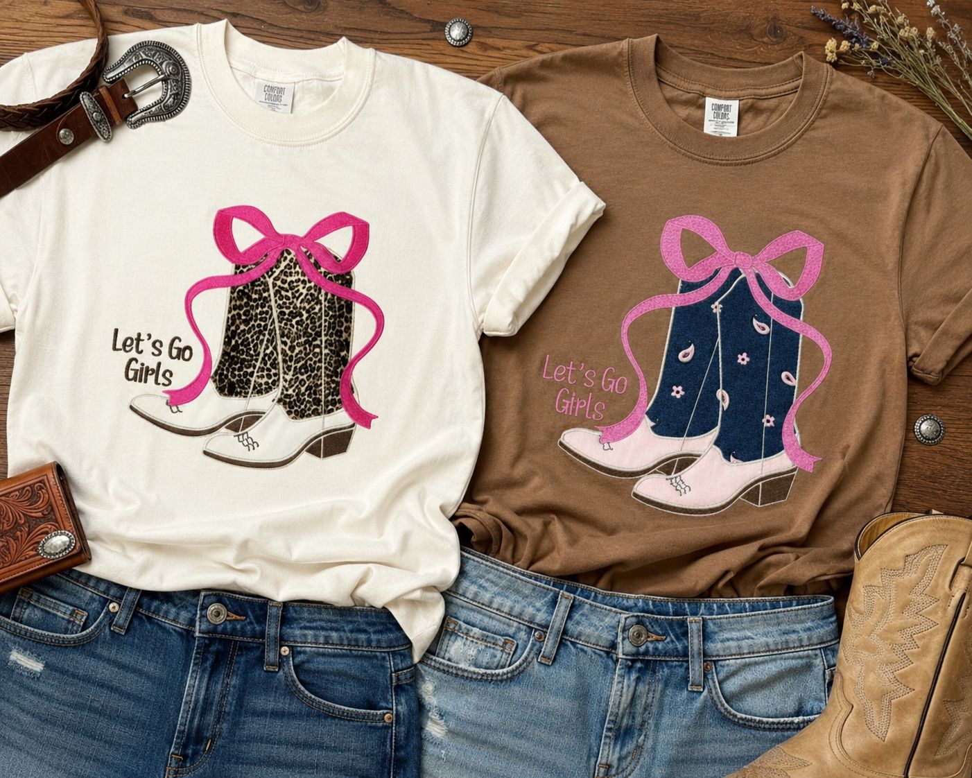 Let's Go Girls Cowgirl Boots Embroidered T-Shirt