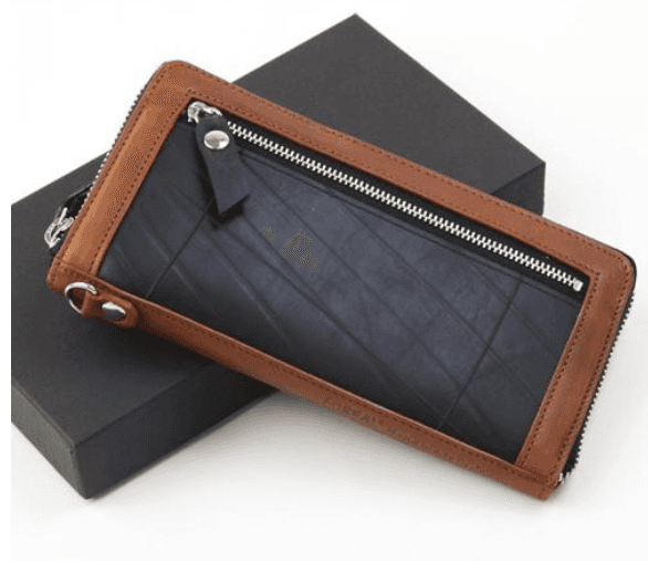 Portefeuille upcyclé zippé SEAL Marron / SEAL Long Wallet Brown