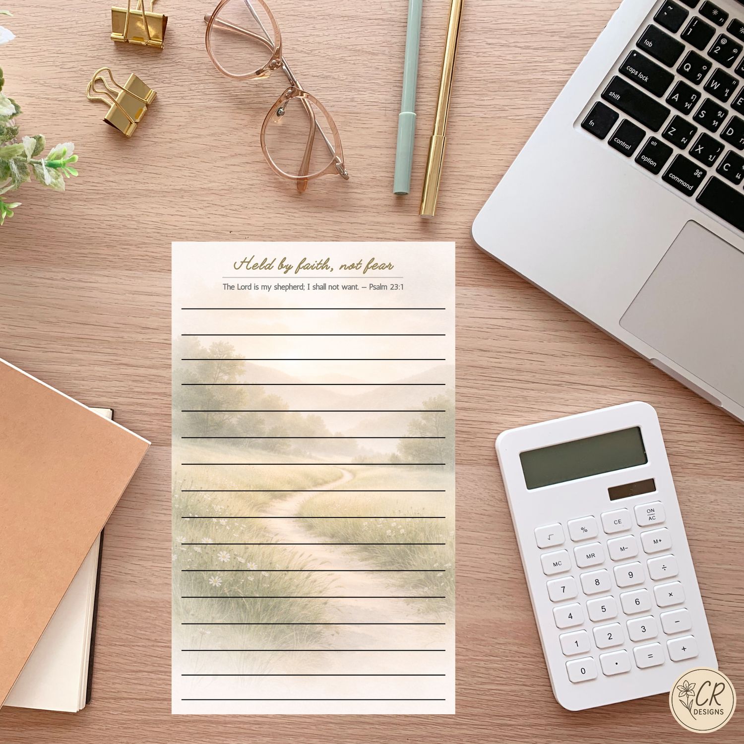 Held by faith not fear religious notepad Psalm 23