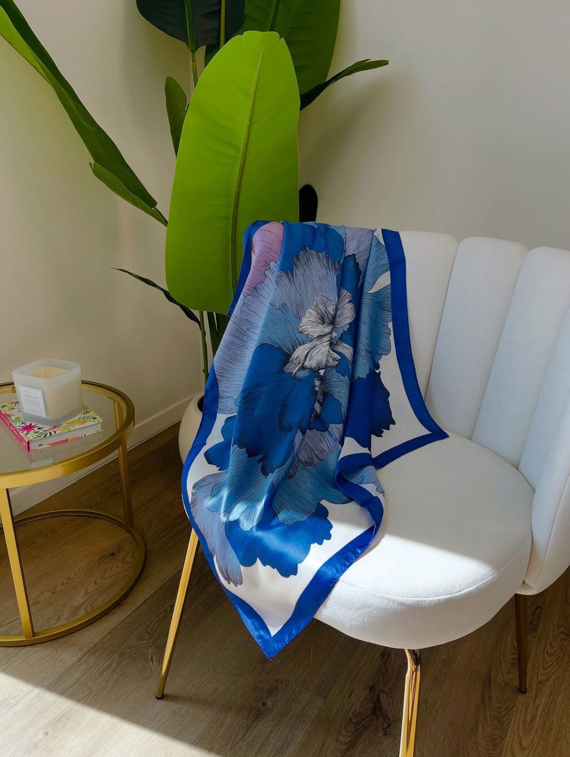 Blue Floral Print Scarf