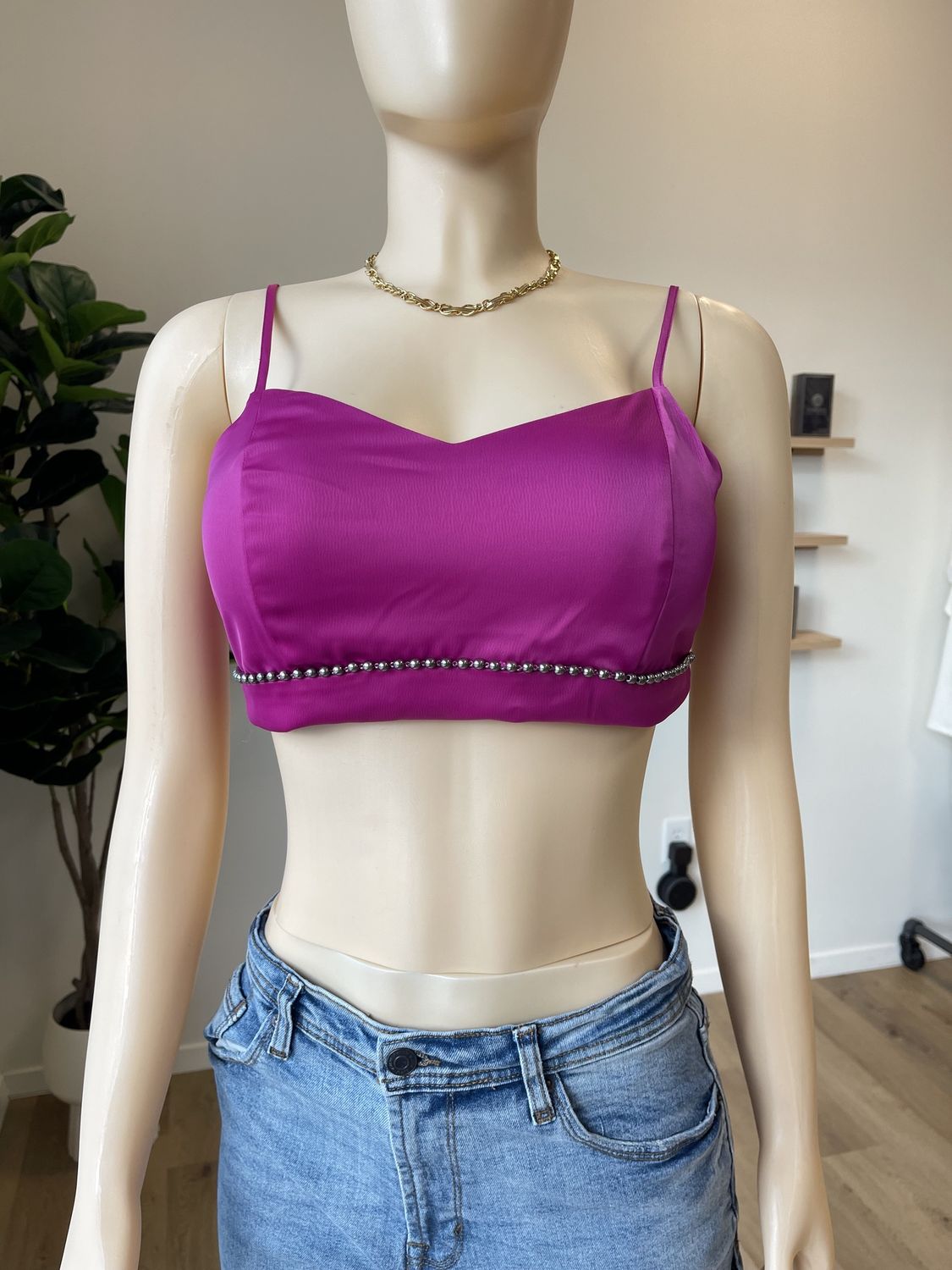 slim sleeve satin crop top