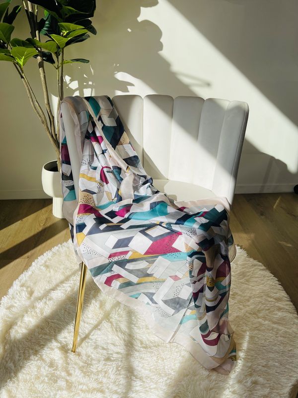 Beige Border Abstract Pattern Scarf