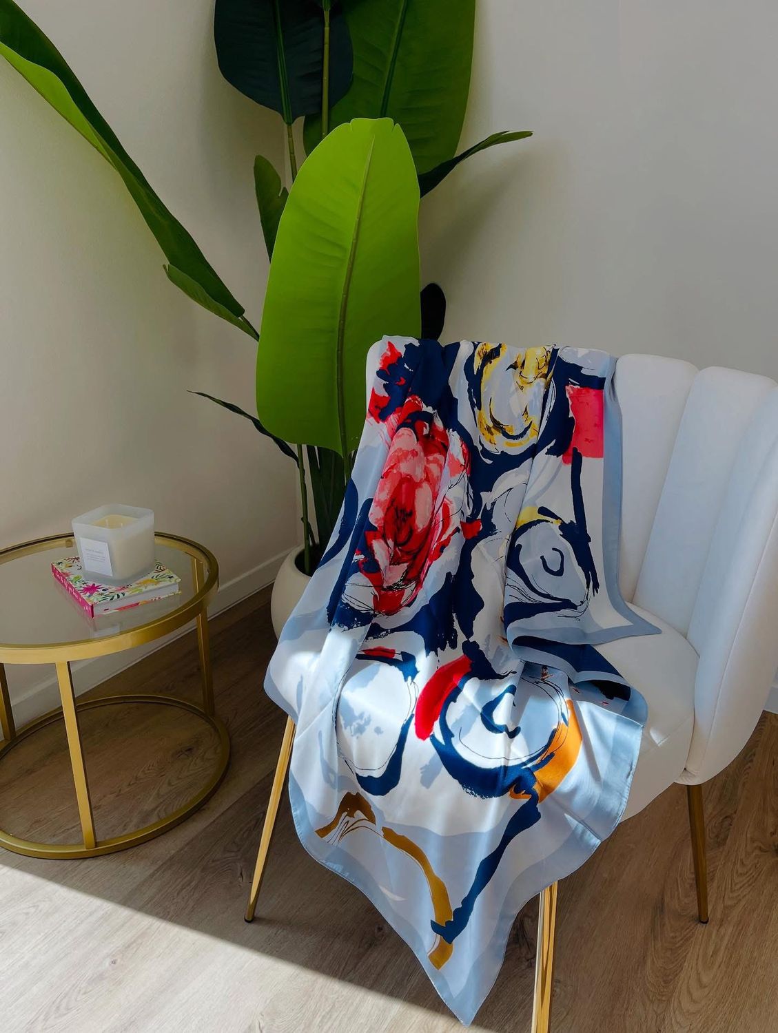 Blue Floral Swirling Scarf