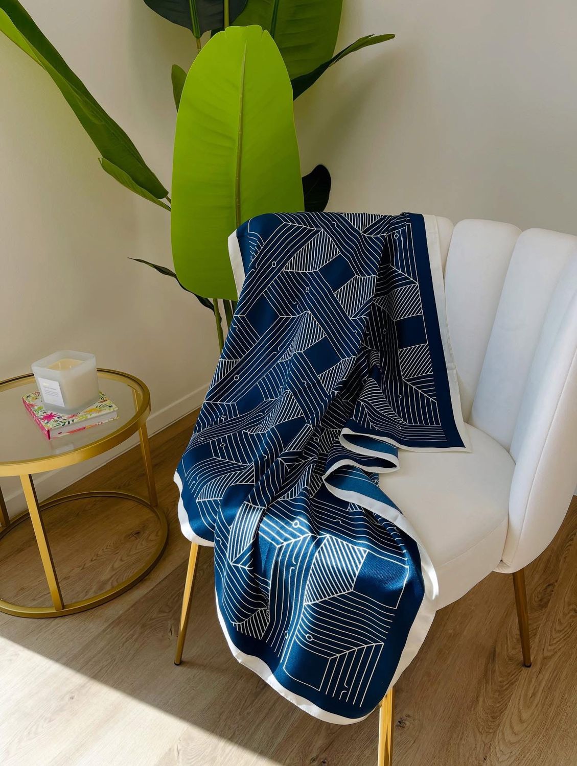 White Border Abstract Print Scarf