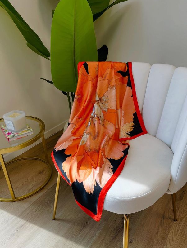 Orange Floral Print Scarf