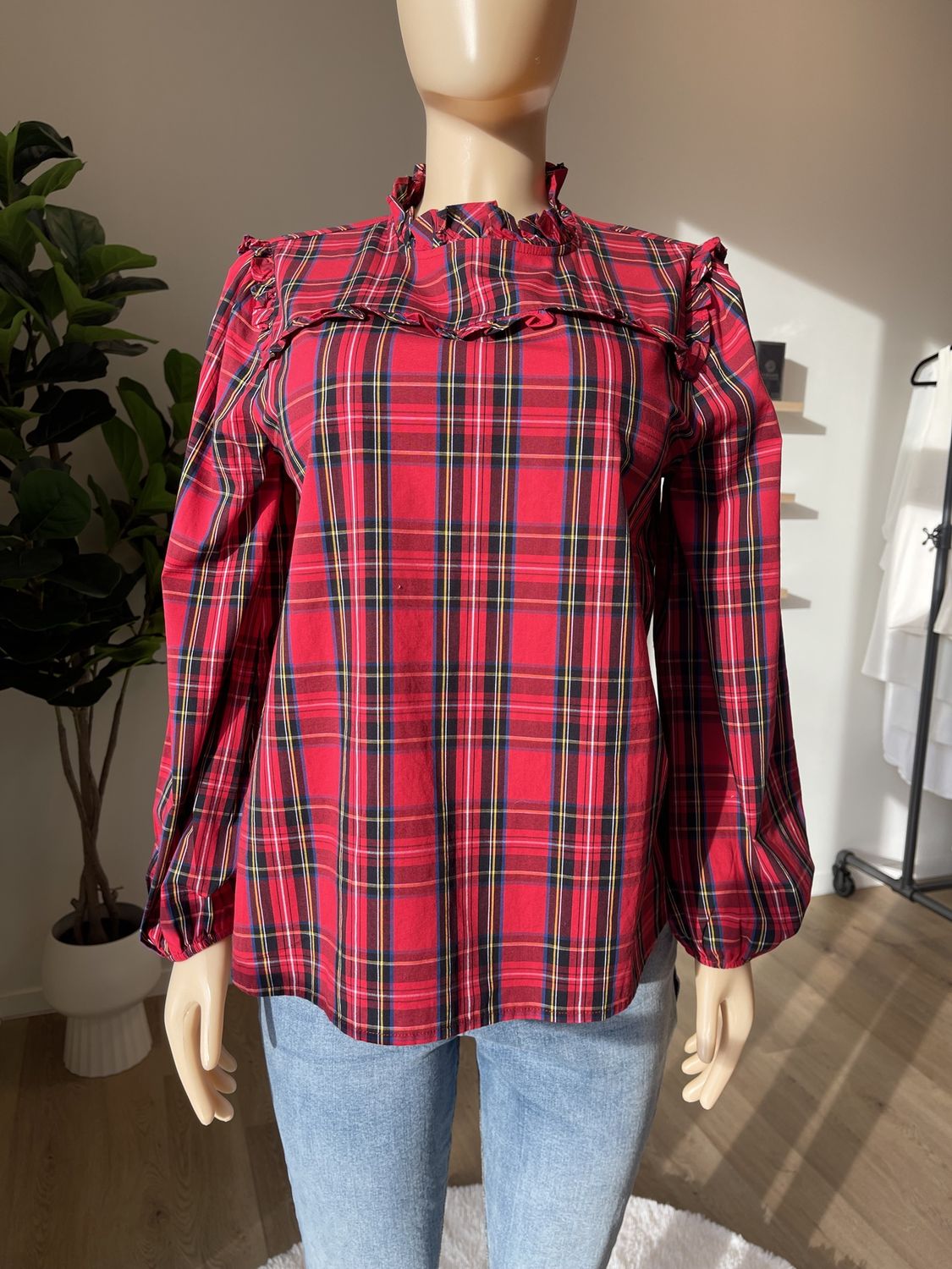 flannel design long sleeve blouse