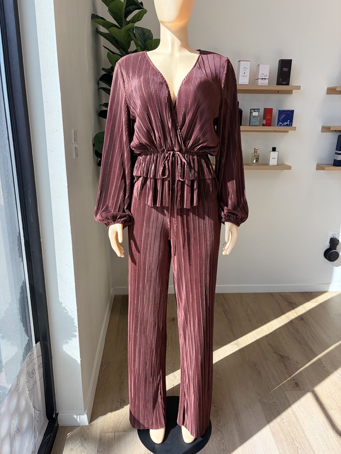 pleated 2 pieces set long sleeve Top &amp; Pant