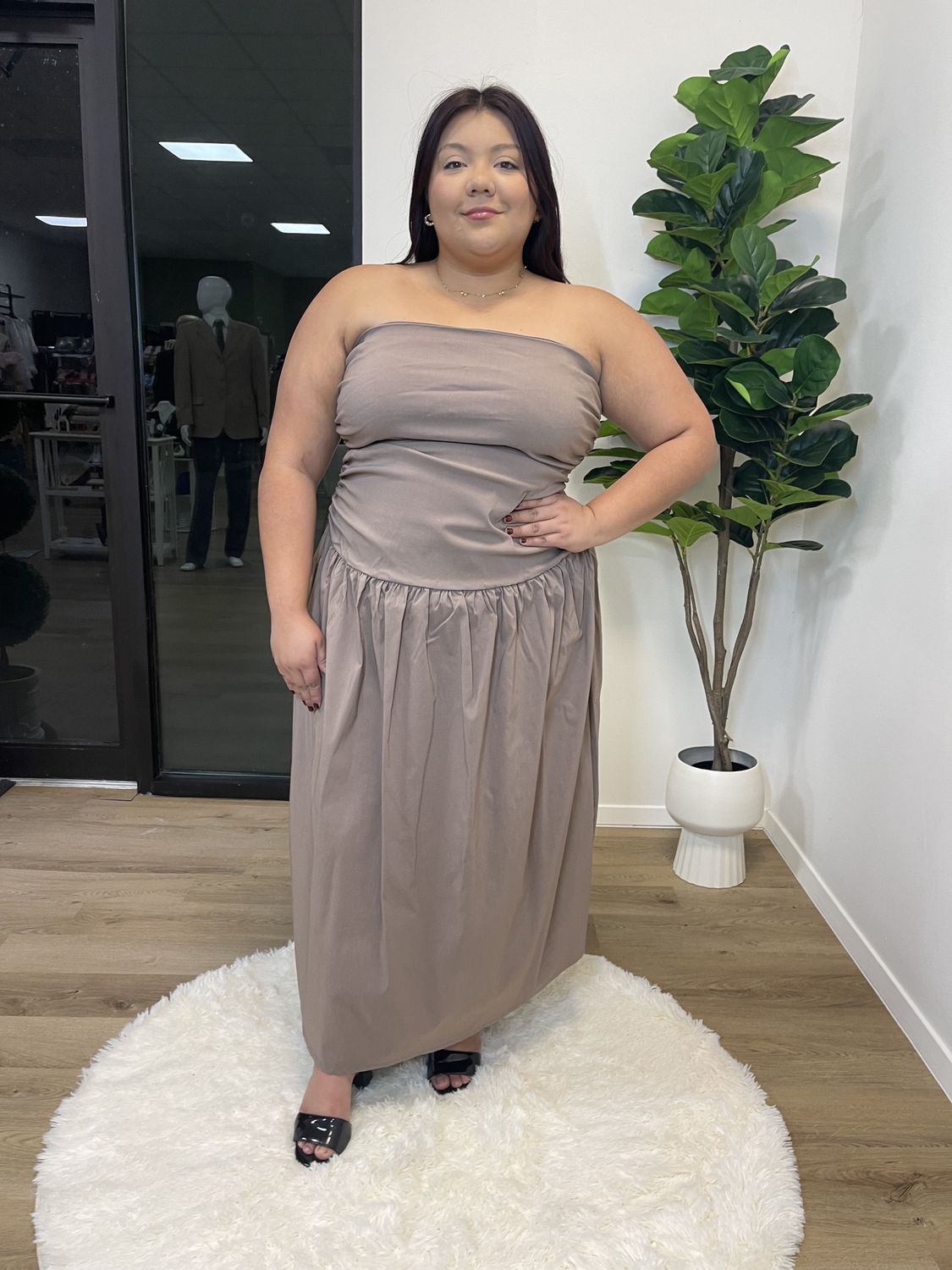 Brown Woven Ruched dress/ 16/ 18/ 20/ 22