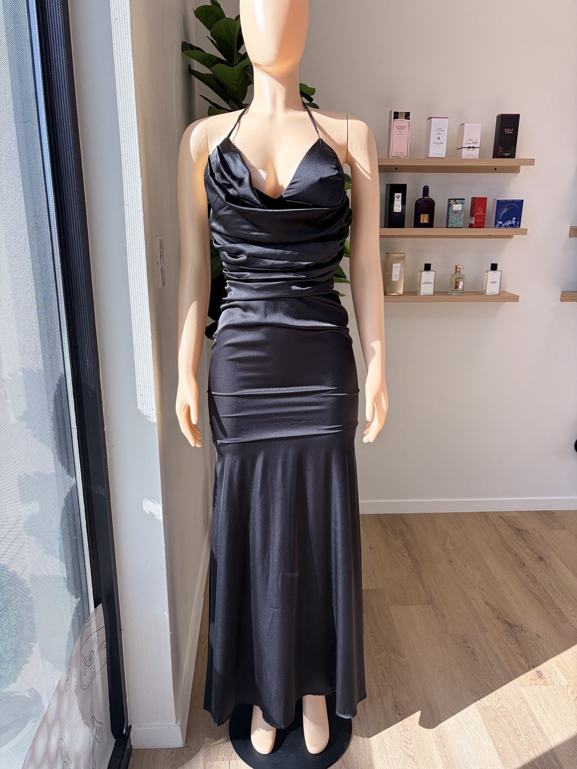 Black Satin Maxi Dress