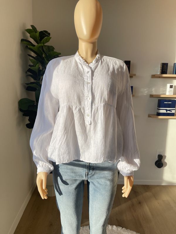 long sleeve button up linen blouse