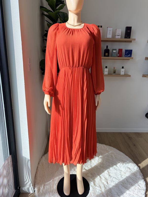 long sleeve maxi dress  chiffon pleated  material