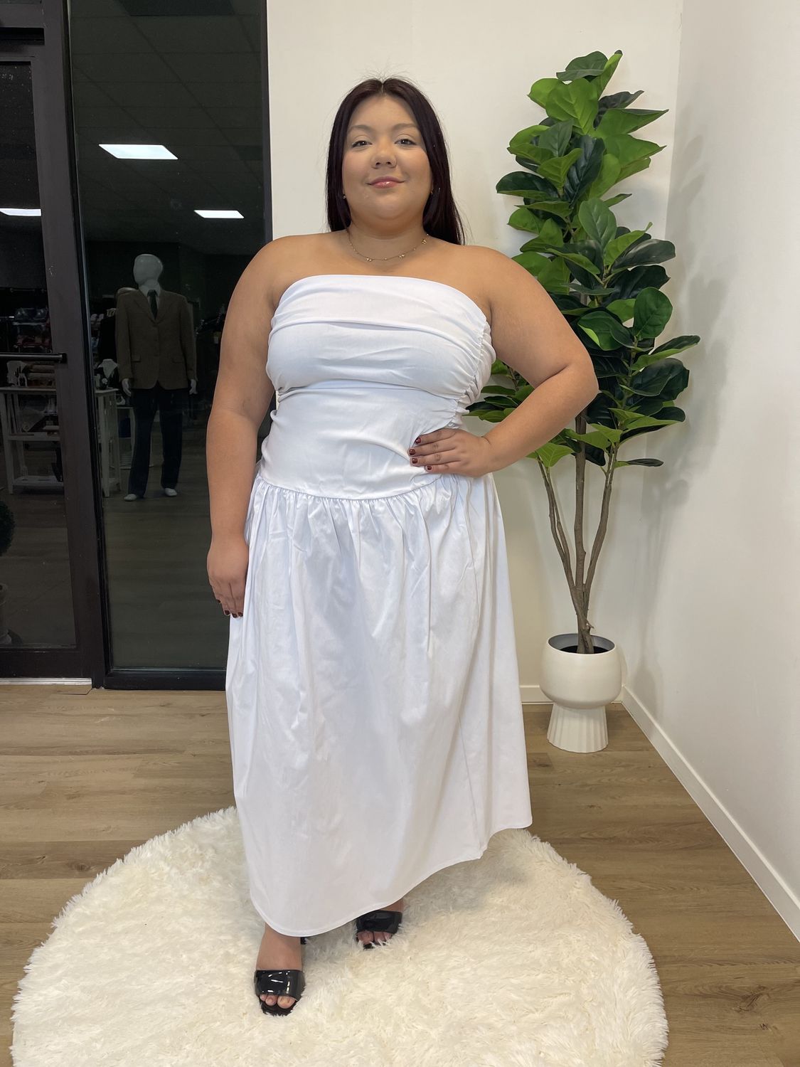 White Woven Ruched Maxi Dress/12/14/16/18/22