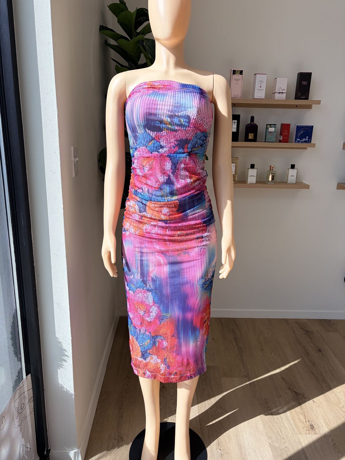 Flower Print Strapless Dress