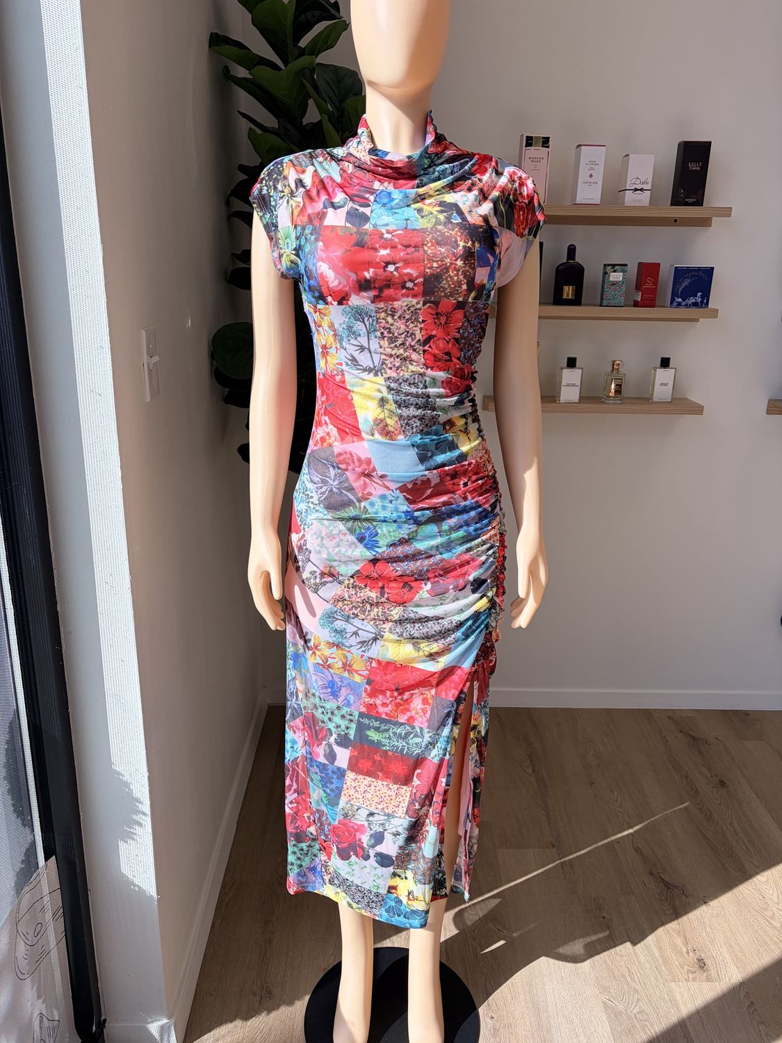 Floral Squares Turtleneck Dress