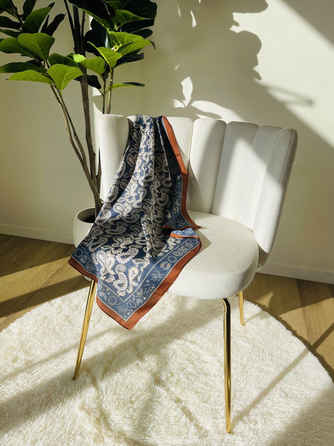 Navy Blue Paisley Print Scarf