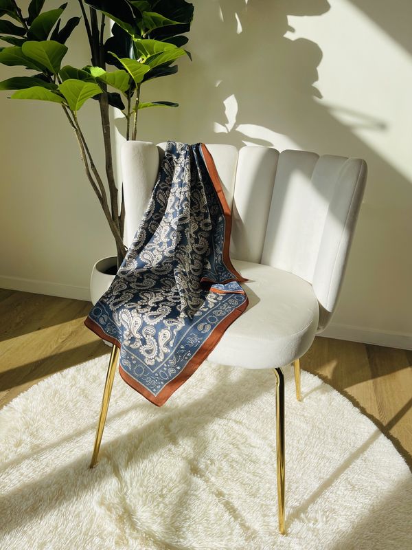 Navy Blue Paisley Print Scarf