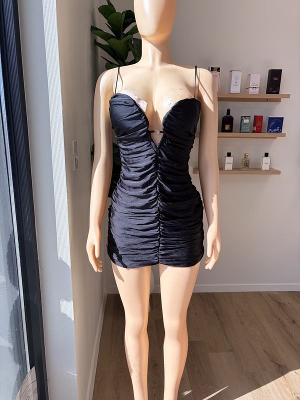 slim sleeve  ruffled satin mini dress