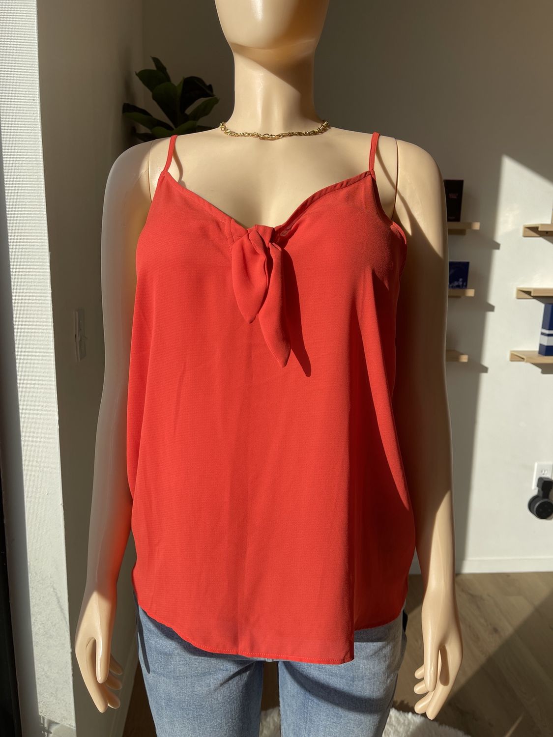 slim sleeve Blouse small bow in front