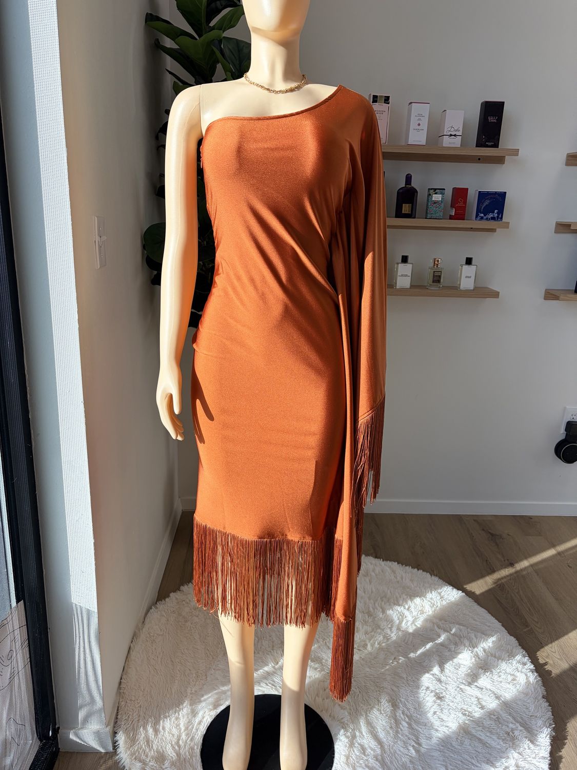 Rust One-Shoulder Dress