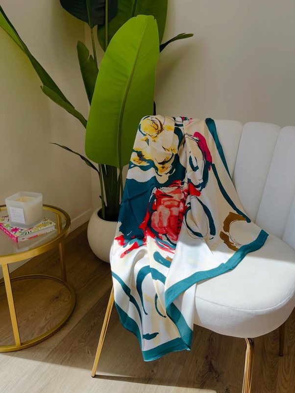 Teal Floral Swirling Scarf
