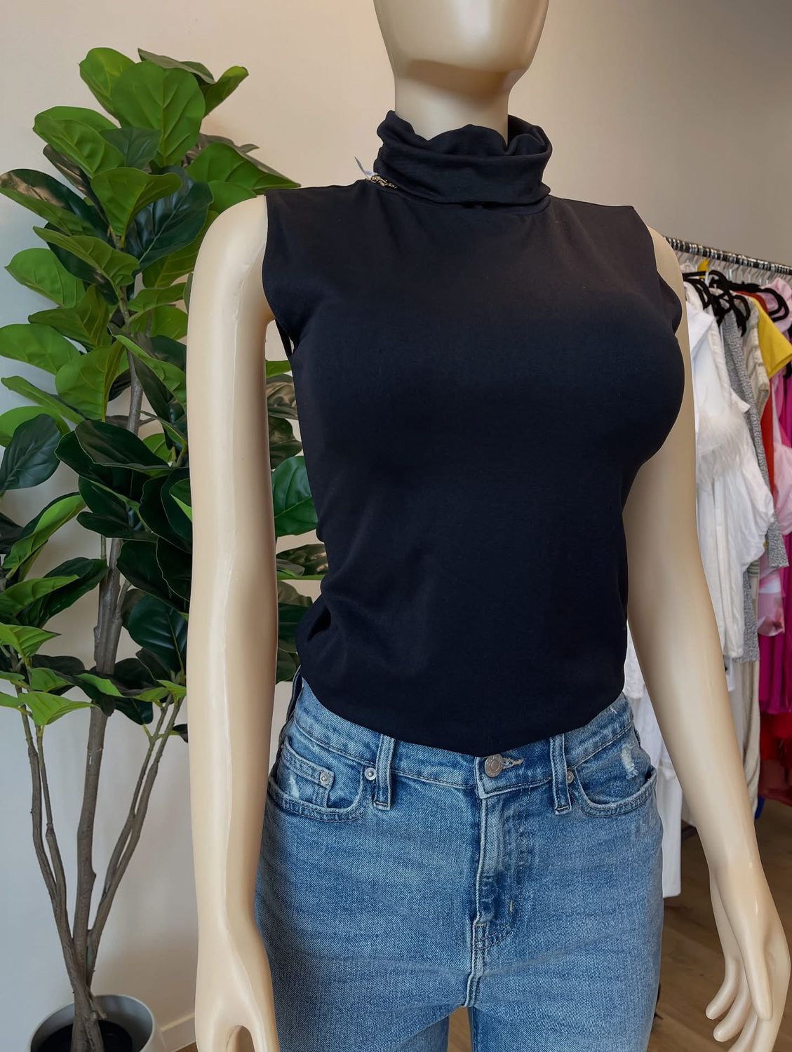 sleeveless Turtleneck Nylon Shirt, Color: Black, Size: L