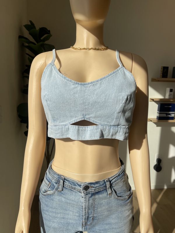slim sleeve jean crop top