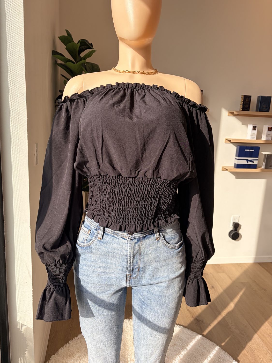 long sleeve off the shoulder top