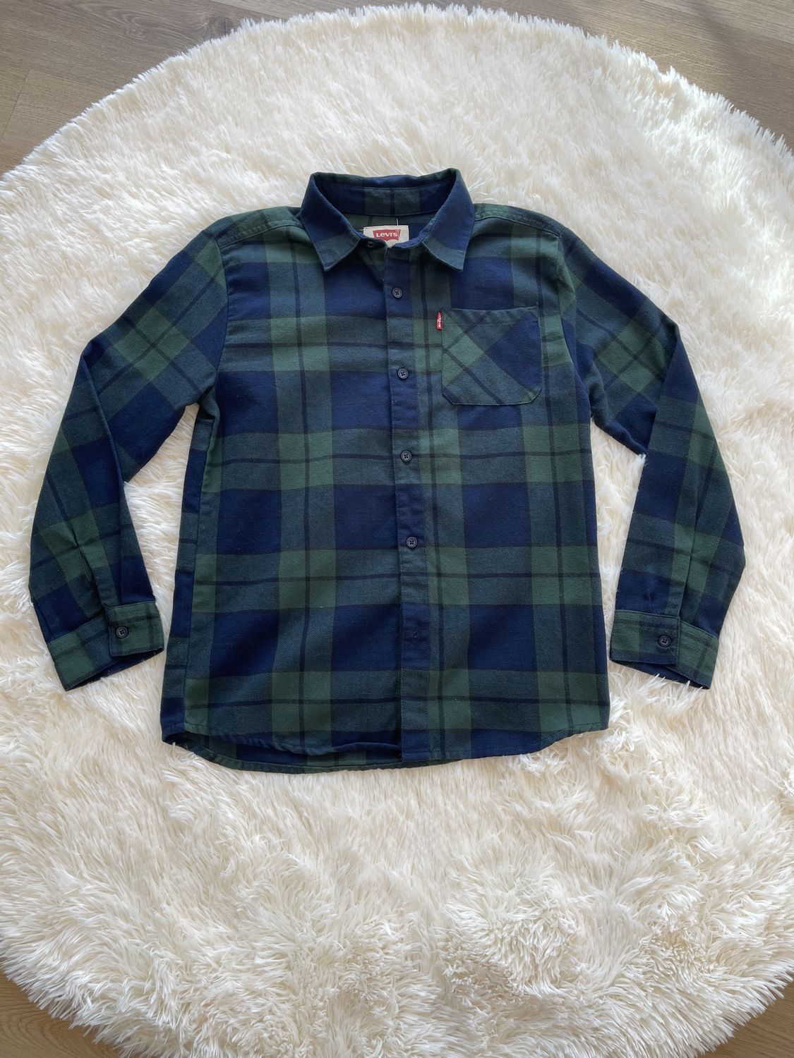 Long Sleeve shirt, Color: Dark Green /Blue, Size: L(12/13)
