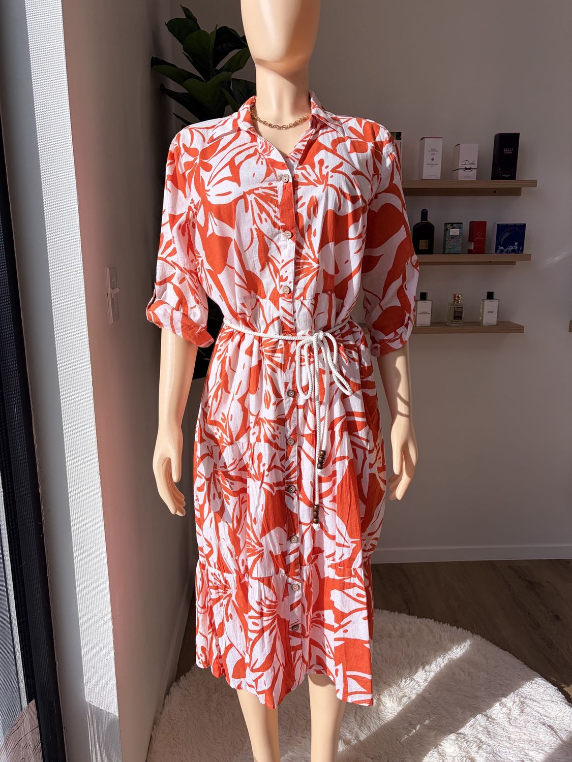 linen flower design maxi dress