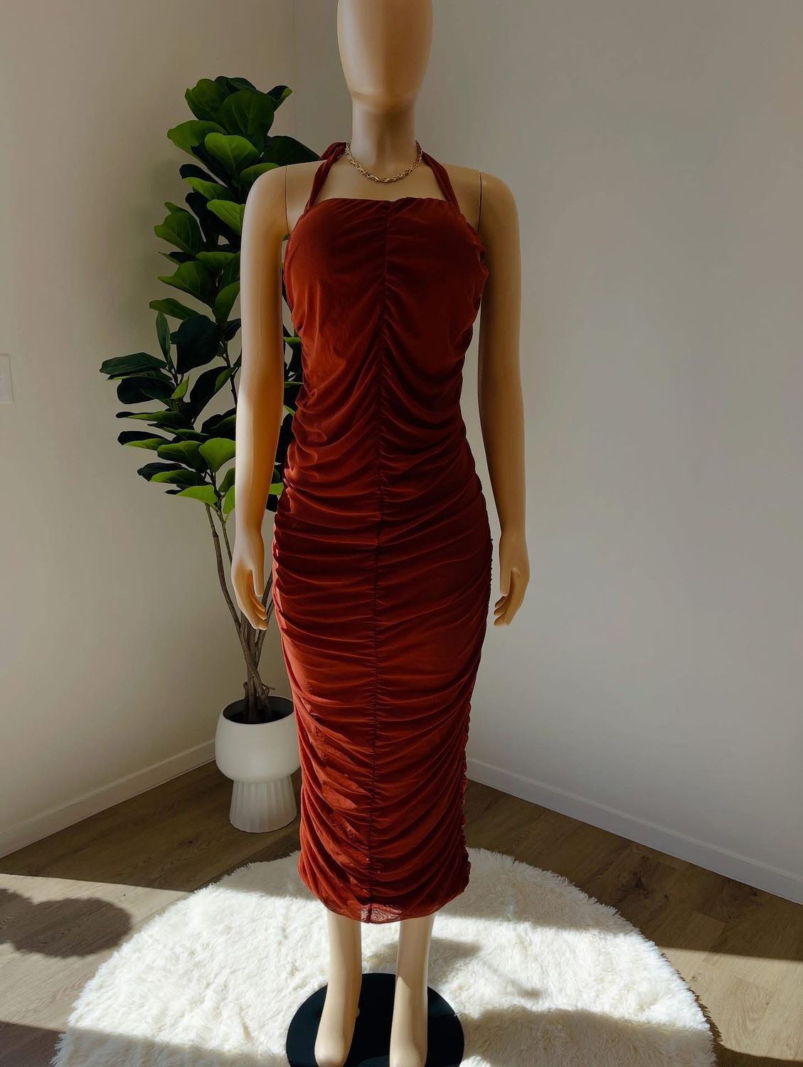 Rust Orange Mesh Maxi Dress/ 4/ 6